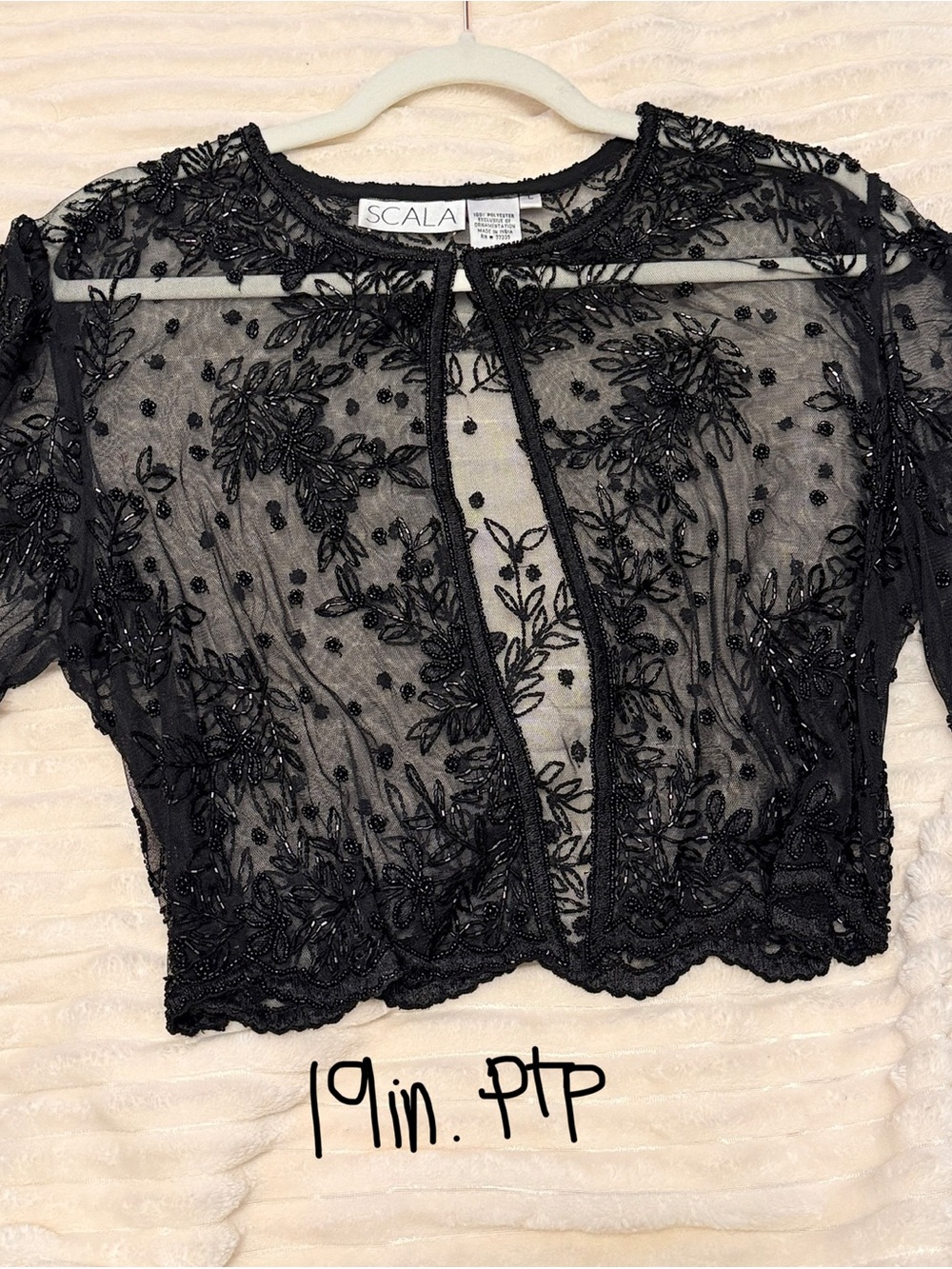 Scala 90s VTG Black Beaded Sheer Bolero long sleeve